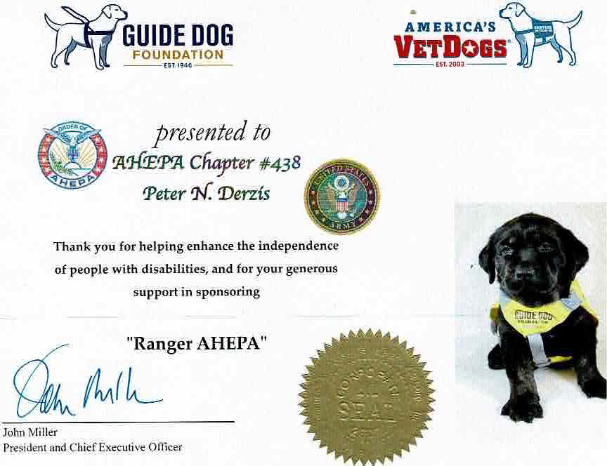 Ranger AHEPA, AHEPA service Dogs for Warriors